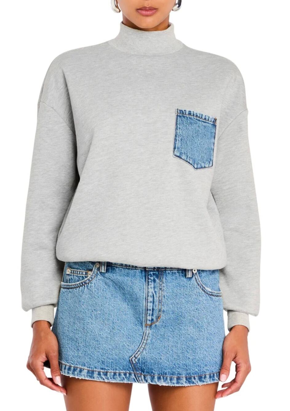 SEROYA Marley Terry Denim Sweatshirt Mini Dress Womens Small River Gray Blue